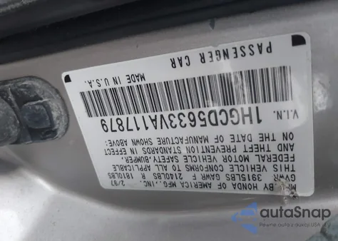 1997 Honda Accord Lx z USA, uszkodzony, nr VIN 1HGCD5633VA117879